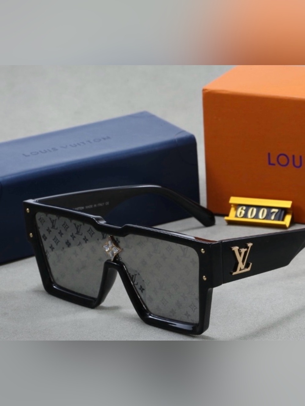 Louis Vuitton Black Shield Sunglasses with Gold LV Temples